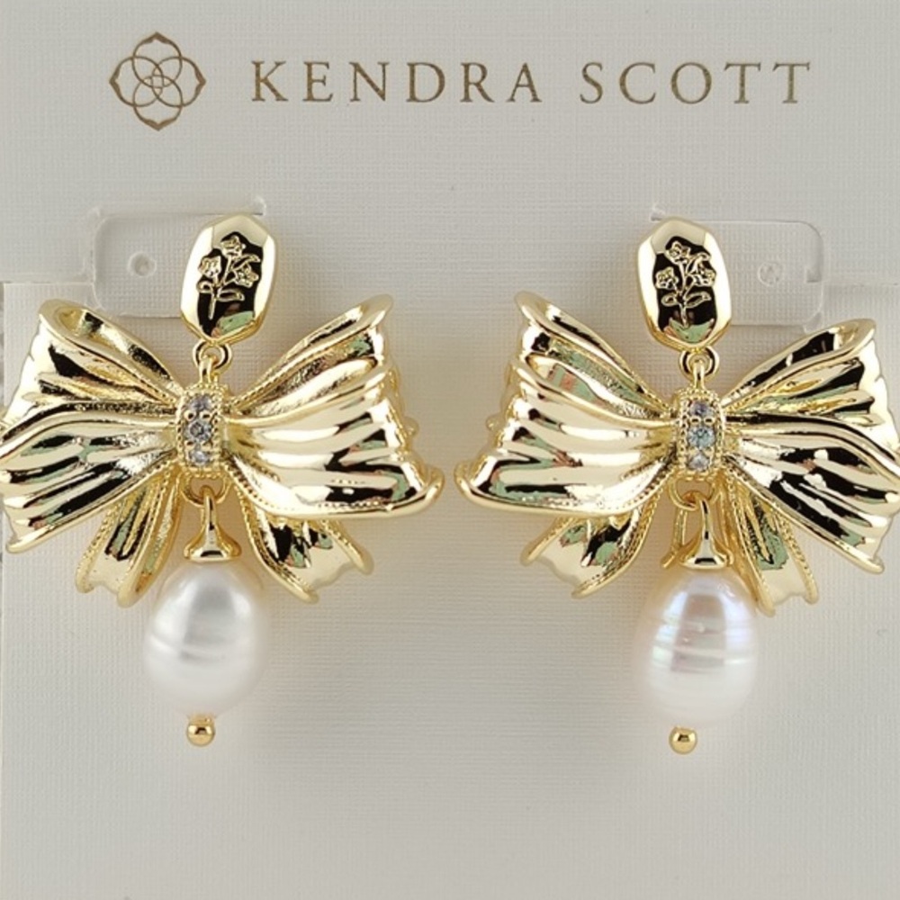 Kendra Scott Gold Bow Earrings with Pearl Accent